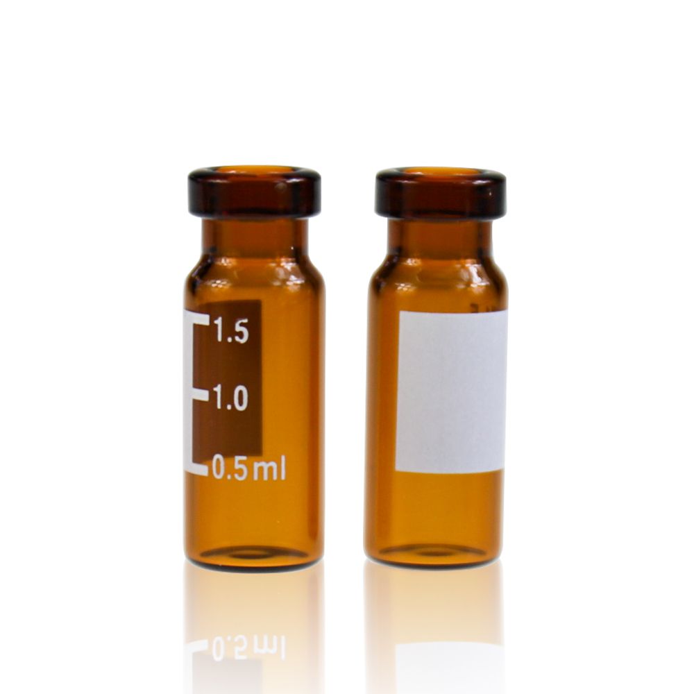 Виалы 2mL Amber Glass Flat Base 11mm Crimp Via Wide Opening with Label. 100pcs/pk, C0000018 ALWSCI
