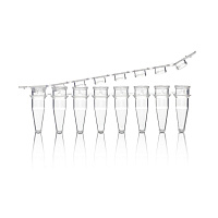 Пробирки в стрипах, 0.2 мл, 8-полос, прозрач, с прозрач плоск крышк, нестерил, 1250/уп, PK00191