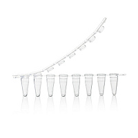 Пробирки в стрипах, 0.1мл, 8-полос, прозрач, с прозрач плоской крышкой, нестерил, 1250/уп, PK00187