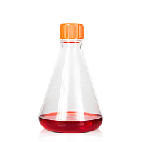 Колбы Эрленмейера, 1000 мл, PETG, винтовая оранж крышка, стерильные, 25/уп, PK00275 Pekybio